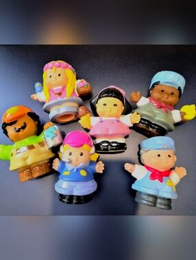 Lot of 6 Fisher-Price Colorful Mini Figure Toys - Pink, Blue, Yellow, Green,
